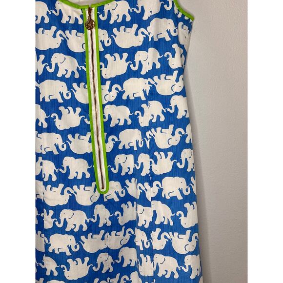 Lilly Pulitzer Tusk in the Sun Shift Dress Elephants Blue White Green Piping - Picture 14 of 16